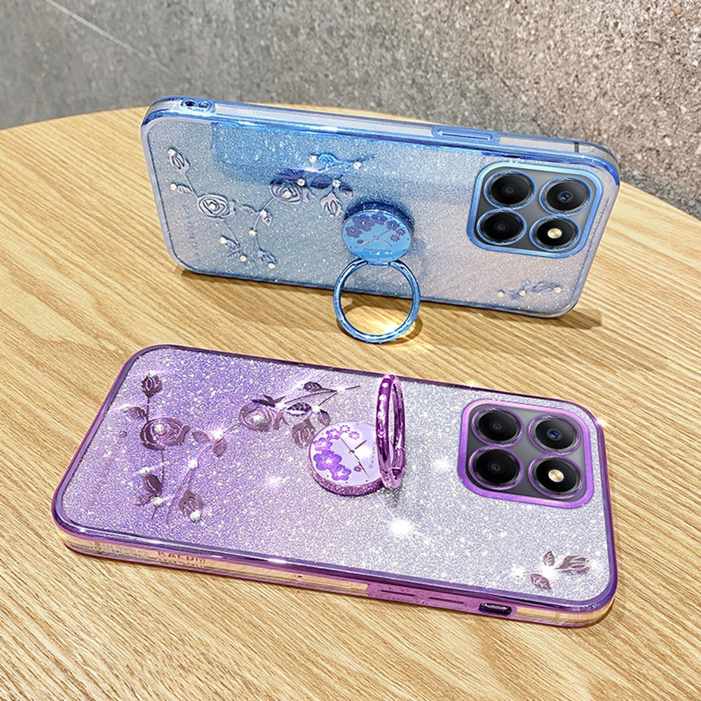 KADEM For Honor X6b 4G Case Ring Kickstand TPU Flowers Phone Cover Gradient Glitter