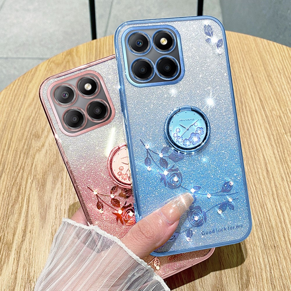 KADEM For Honor X6b 4G Case Ring Kickstand TPU Flowers Phone Cover Gradient Glitter