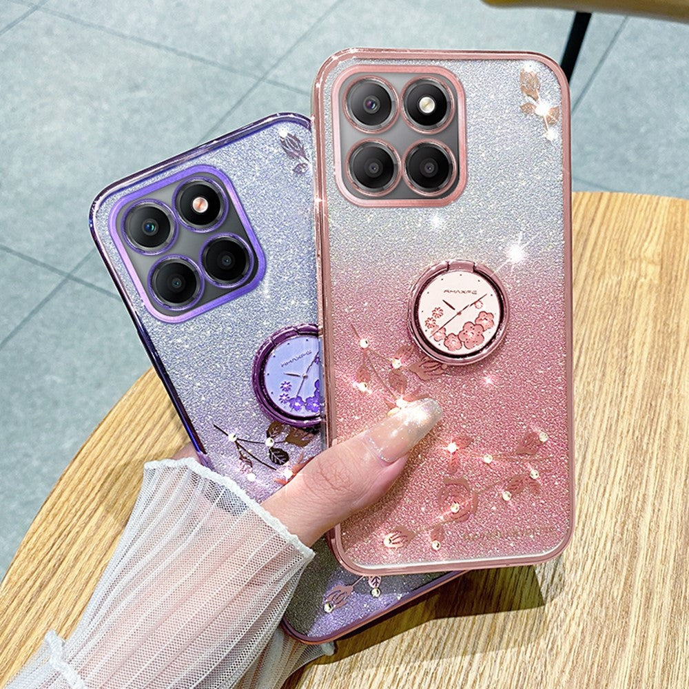 KADEM For Honor X6b 4G Case Ring Kickstand TPU Flowers Phone Cover Gradient Glitter