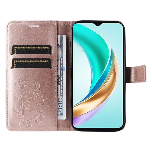 Honor X6a 4G / Honor X6b 4G / Honor X5b / Honor X5b Plus / Honor X6c 4G Wallet-Handyhülle – X6a 4G / X6b 4G / X5b / X5b Plus Floral Butterfly Aufdruck Leder Standfunktion