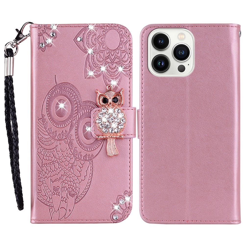 iPhone 16 Pro Max Handyhülle mit Eulenmuster & Strass-Steinen