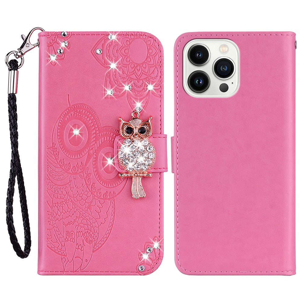 iPhone 16 Pro Max Handyhülle mit Eulenmuster & Strass-Steinen