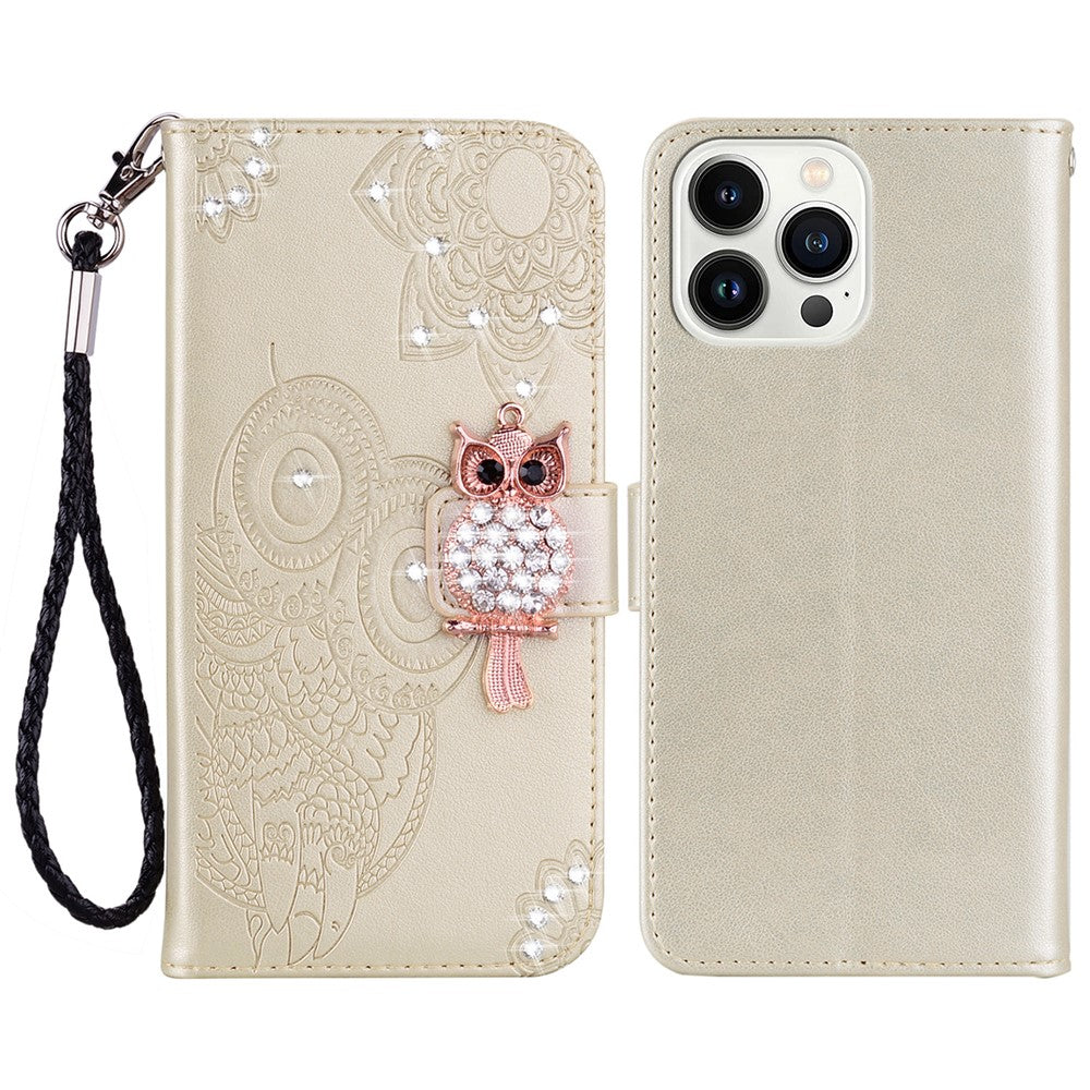 iPhone 16 Pro Max Handyhülle mit Eulenmuster & Strass-Steinen