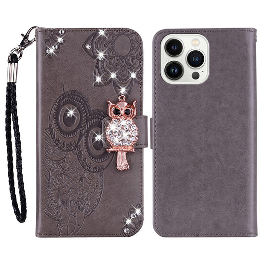 iPhone 16 Pro Handyhülle mit Eulenmuster & Strass-Steinen