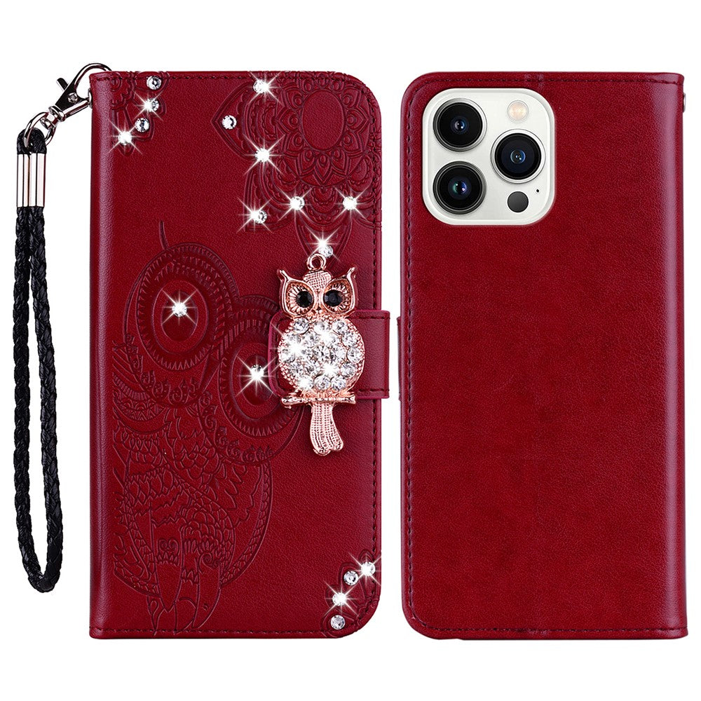 iPhone 16 Pro Handyhülle mit Eulenmuster & Strass-Steinen