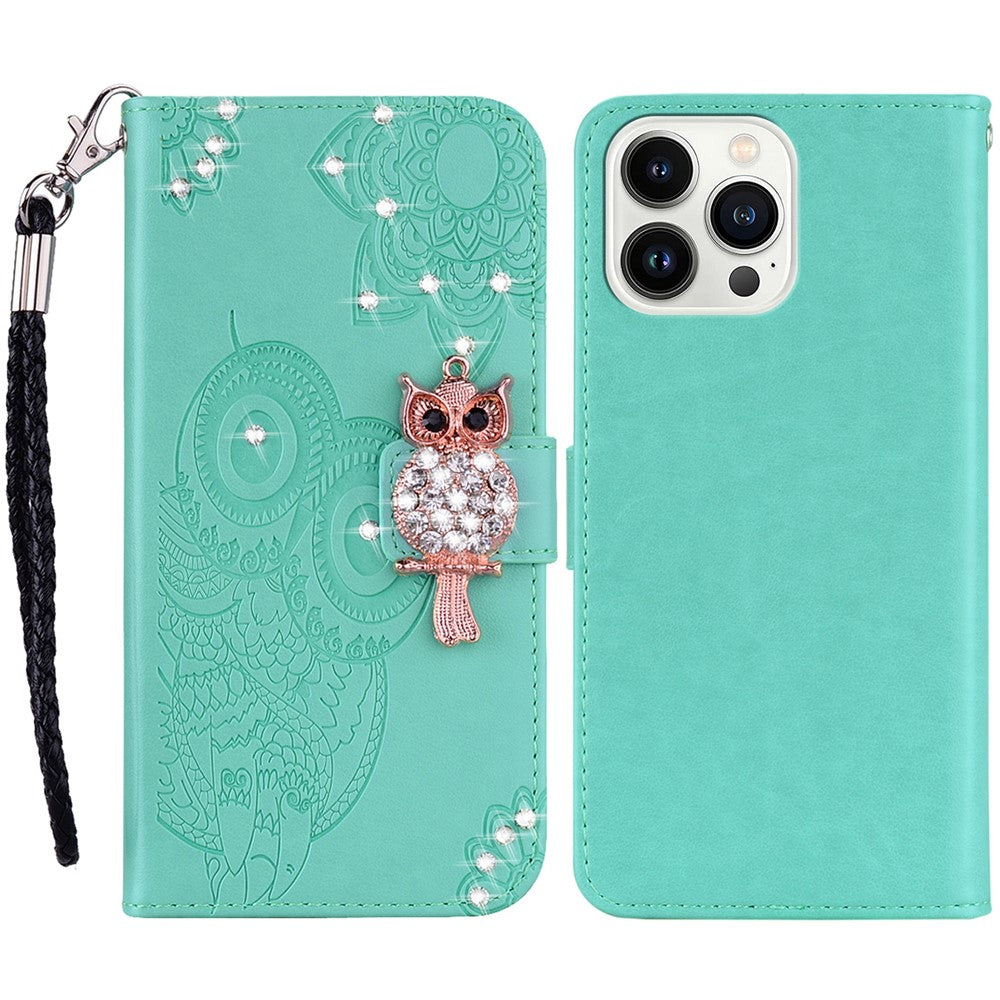 iPhone 16 Pro Handyhülle mit Eulenmuster & Strass-Steinen