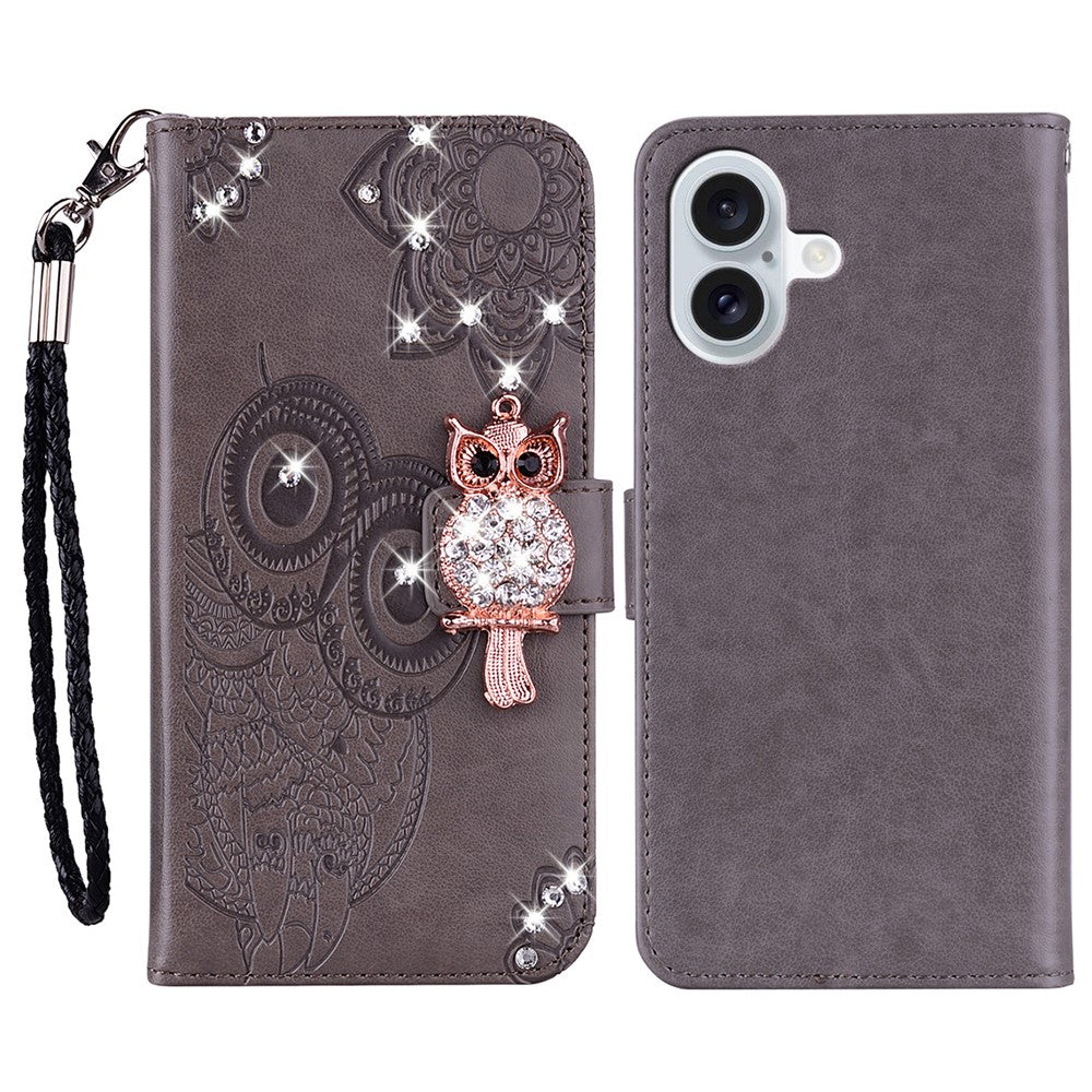iPhone 16 Plus Handyhülle mit Eulenmuster & Strass-Steinen
