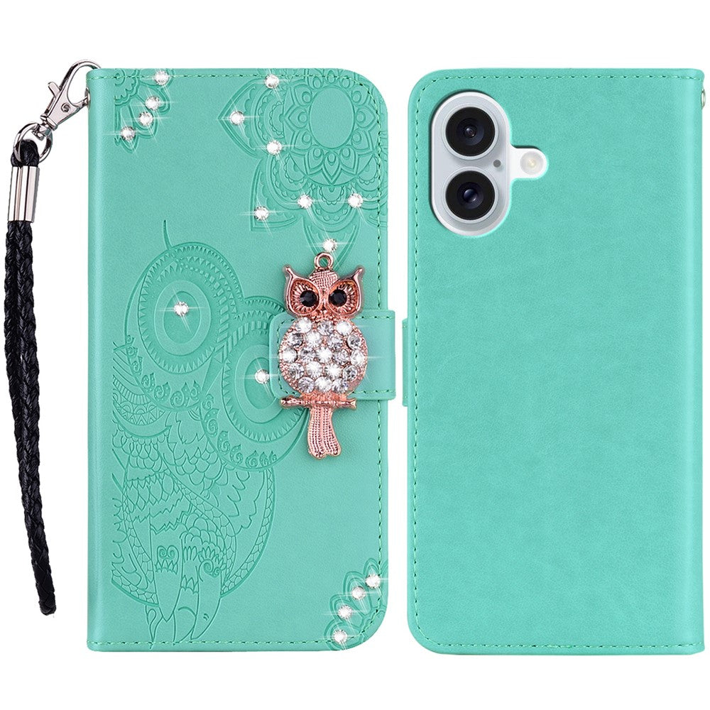 iPhone 16 Plus Handyhülle mit Eulenmuster & Strass-Steinen
