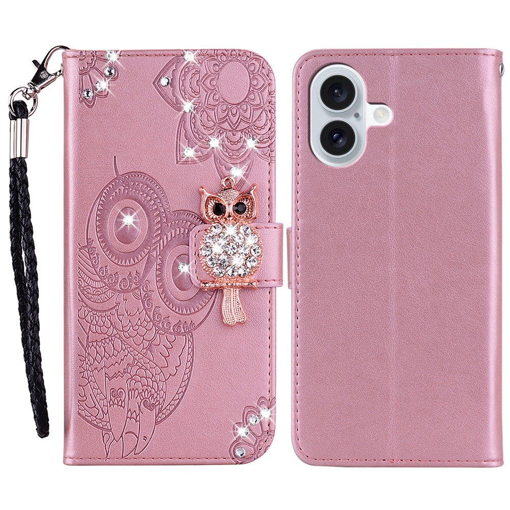 iPhone 16 Plus Handyhülle mit Eulenmuster & Strass-Steinen