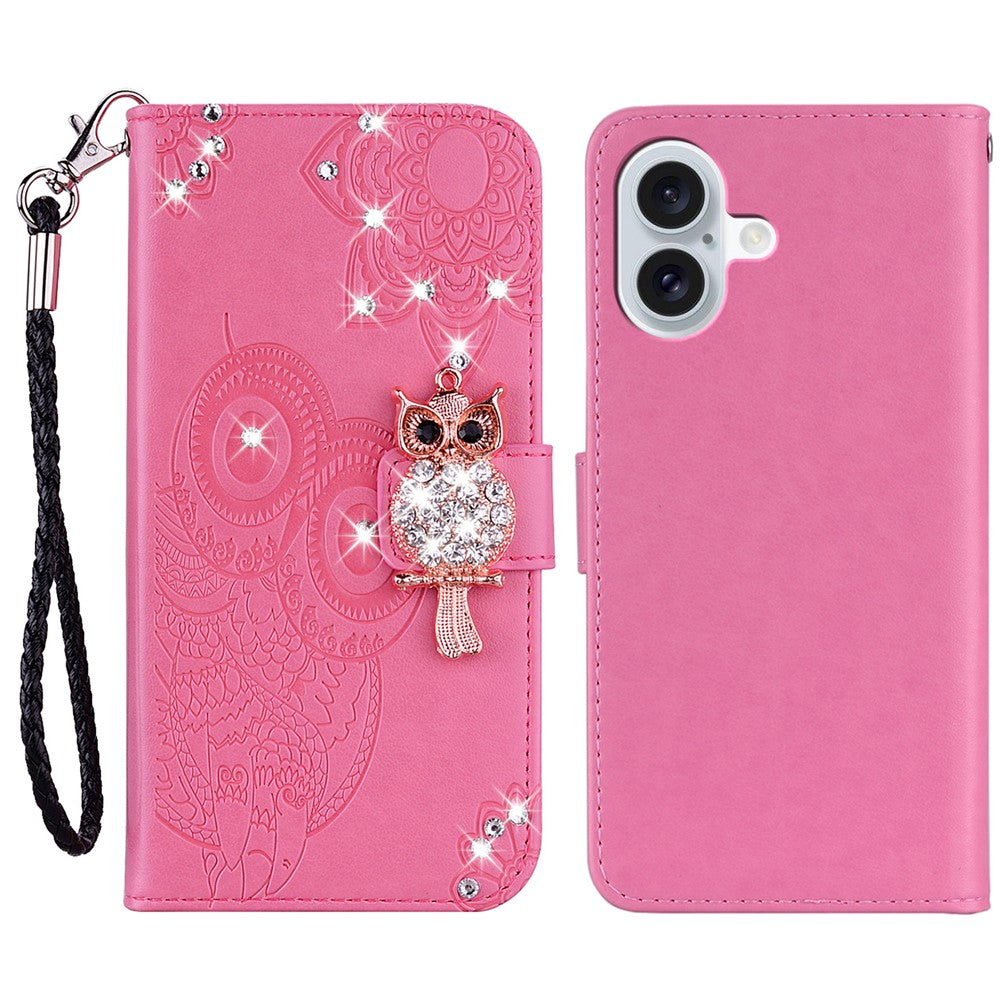 iPhone 16 Plus Handyhülle mit Eulenmuster & Strass-Steinen