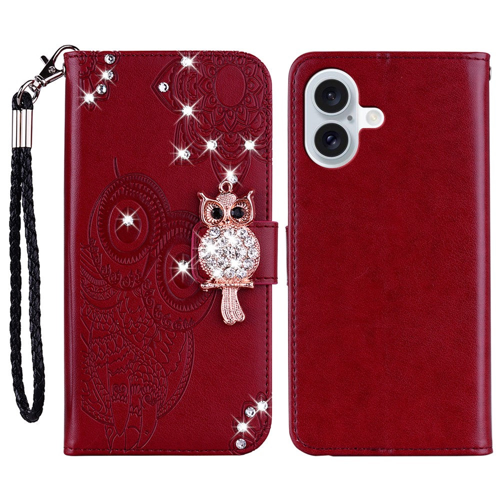 iPhone 16 Handyhülle mit Eulenmuster & Strass-Steinen