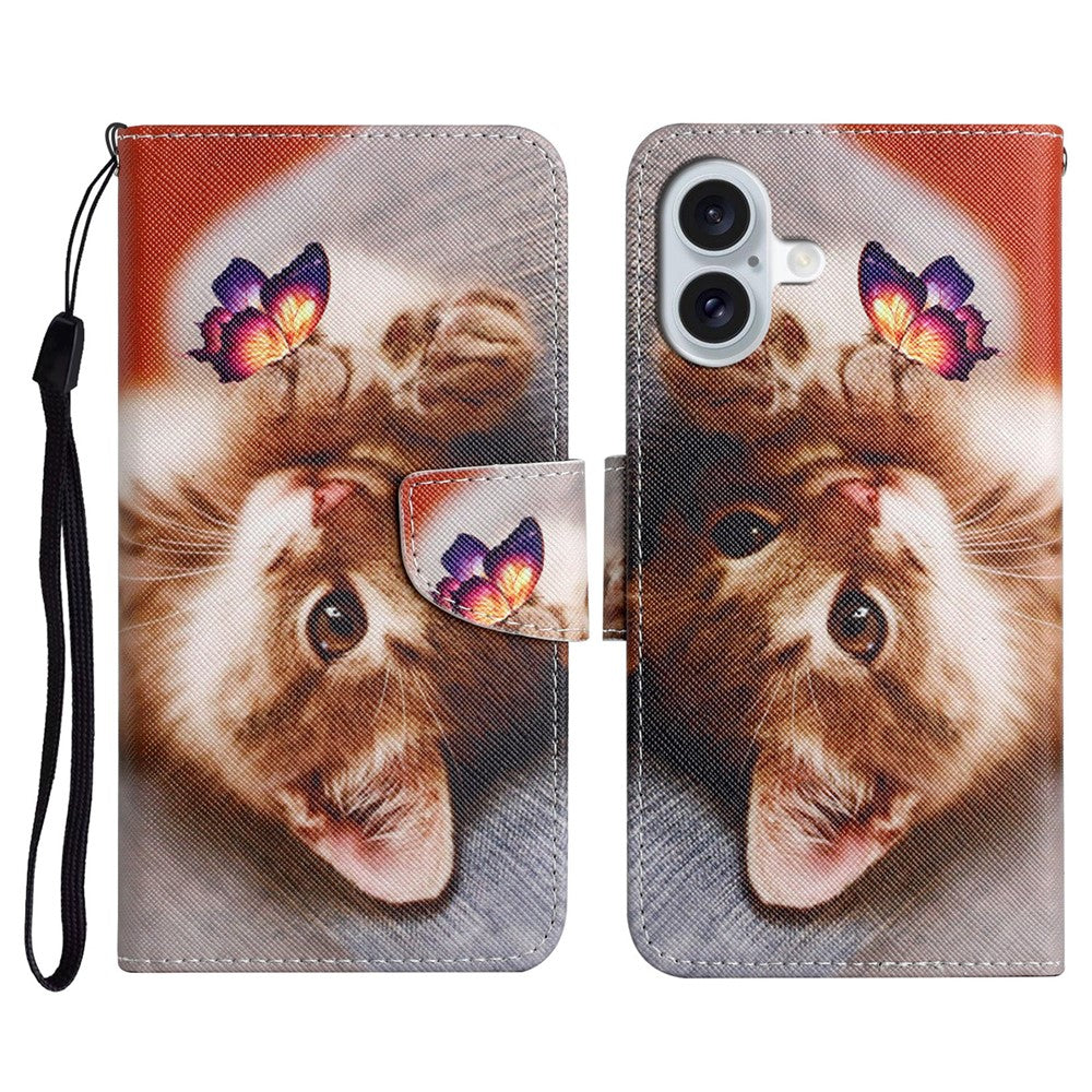 iPhone 16 Wallet-Hülle – Musterdruck, mit Ständer & Riemen