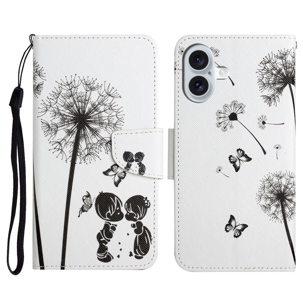 iPhone 16 Wallet-Hülle – Musterdruck, mit Ständer & Riemen