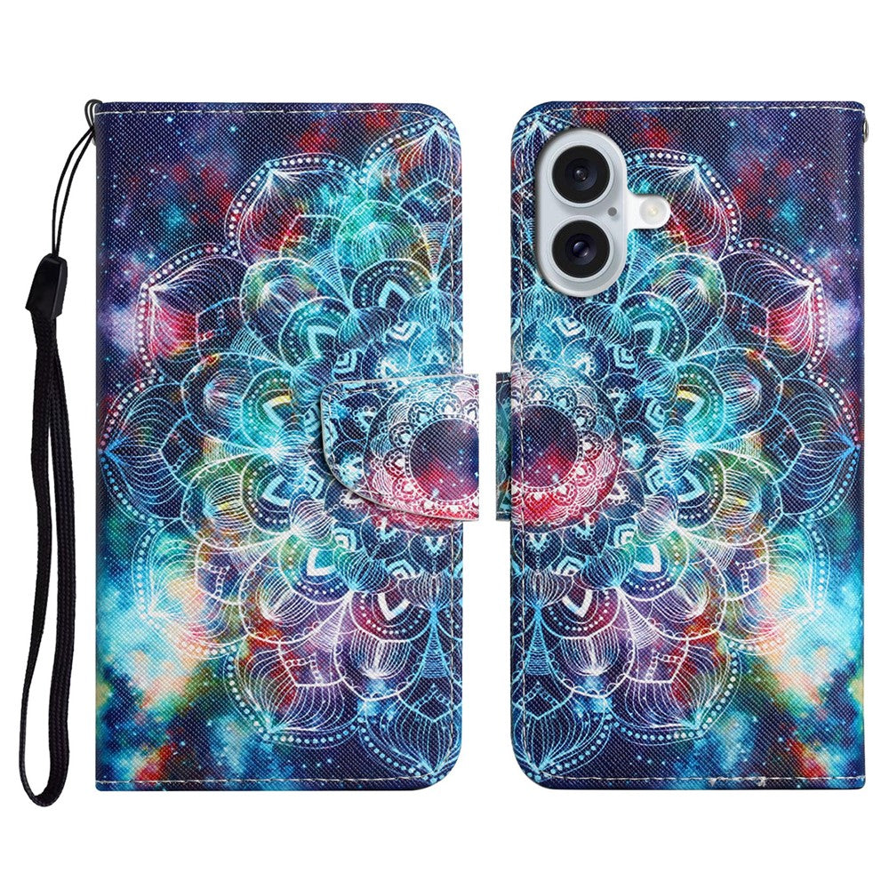 iPhone 16 Wallet-Hülle – Musterdruck, mit Ständer & Riemen