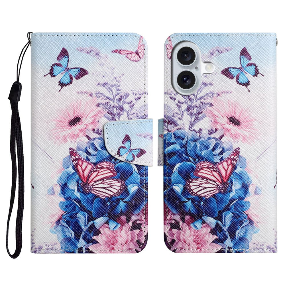 iPhone 16 Wallet-Hülle – Musterdruck, mit Ständer & Riemen