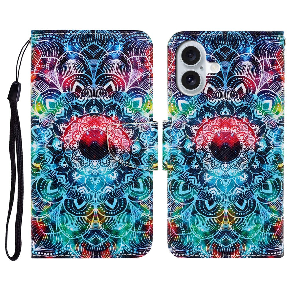 iPhone 16 Wallet-Hülle – Musterdruck, mit Ständer & Riemen
