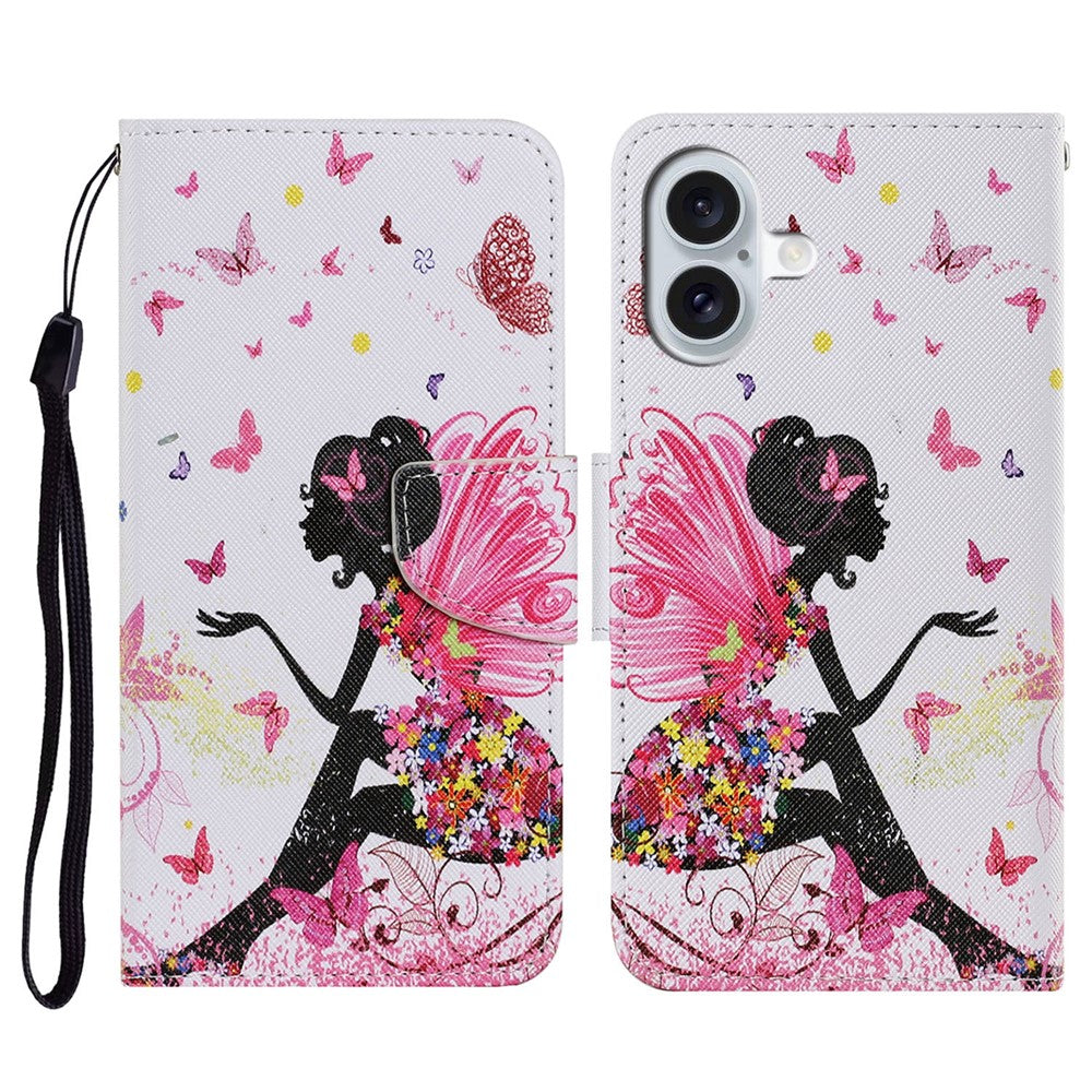 iPhone 16 Wallet-Hülle – Musterdruck, mit Ständer & Riemen
