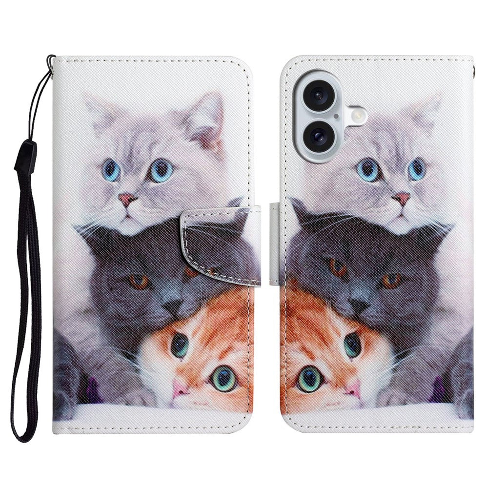 iPhone 16 Wallet-Hülle – Musterdruck, mit Ständer & Riemen