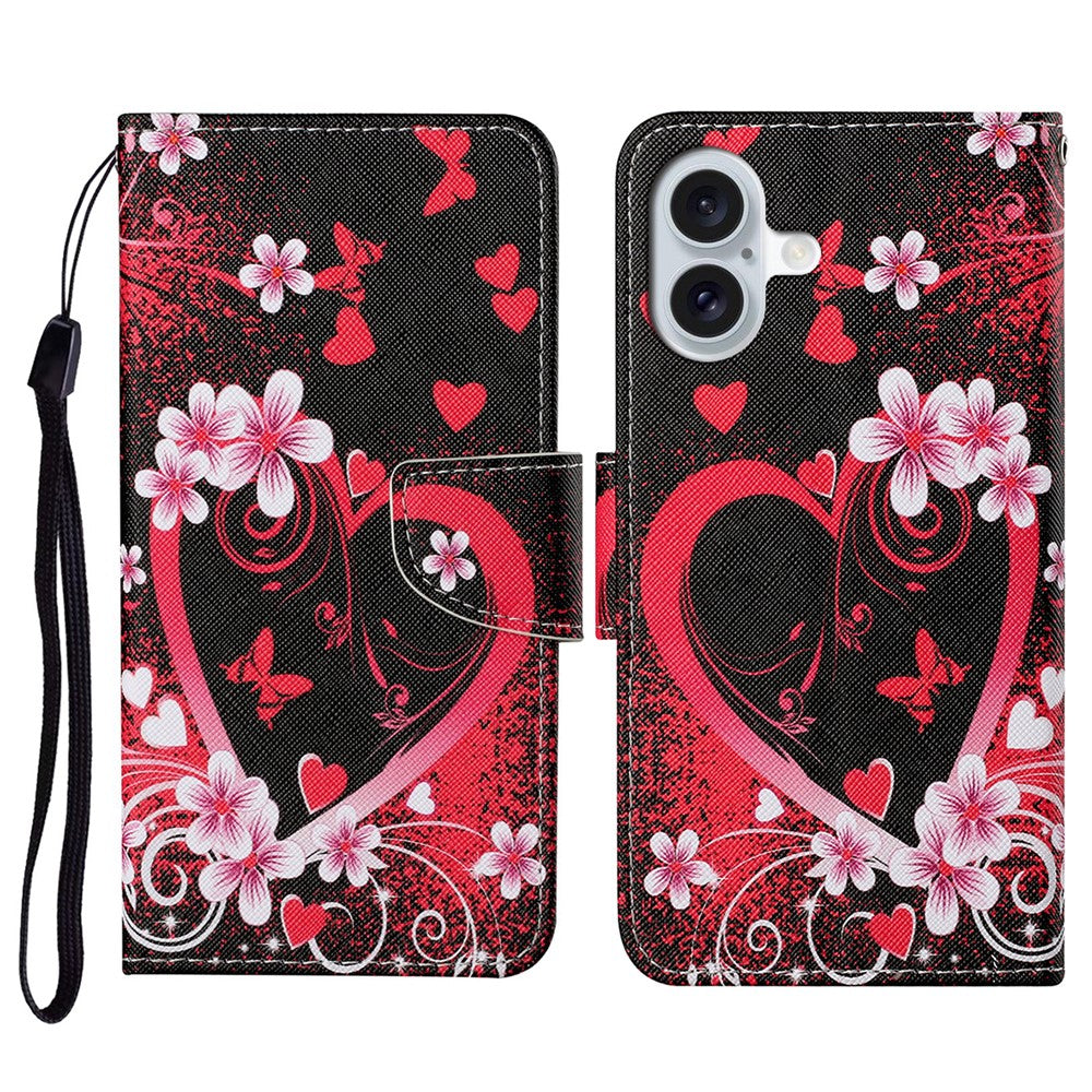 iPhone 16 Wallet-Hülle – Musterdruck, mit Ständer & Riemen