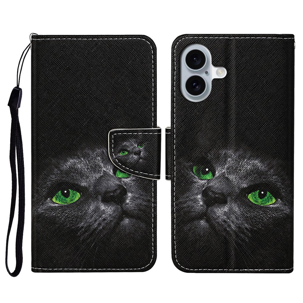 iPhone 16 Wallet-Hülle – Musterdruck, mit Ständer & Riemen