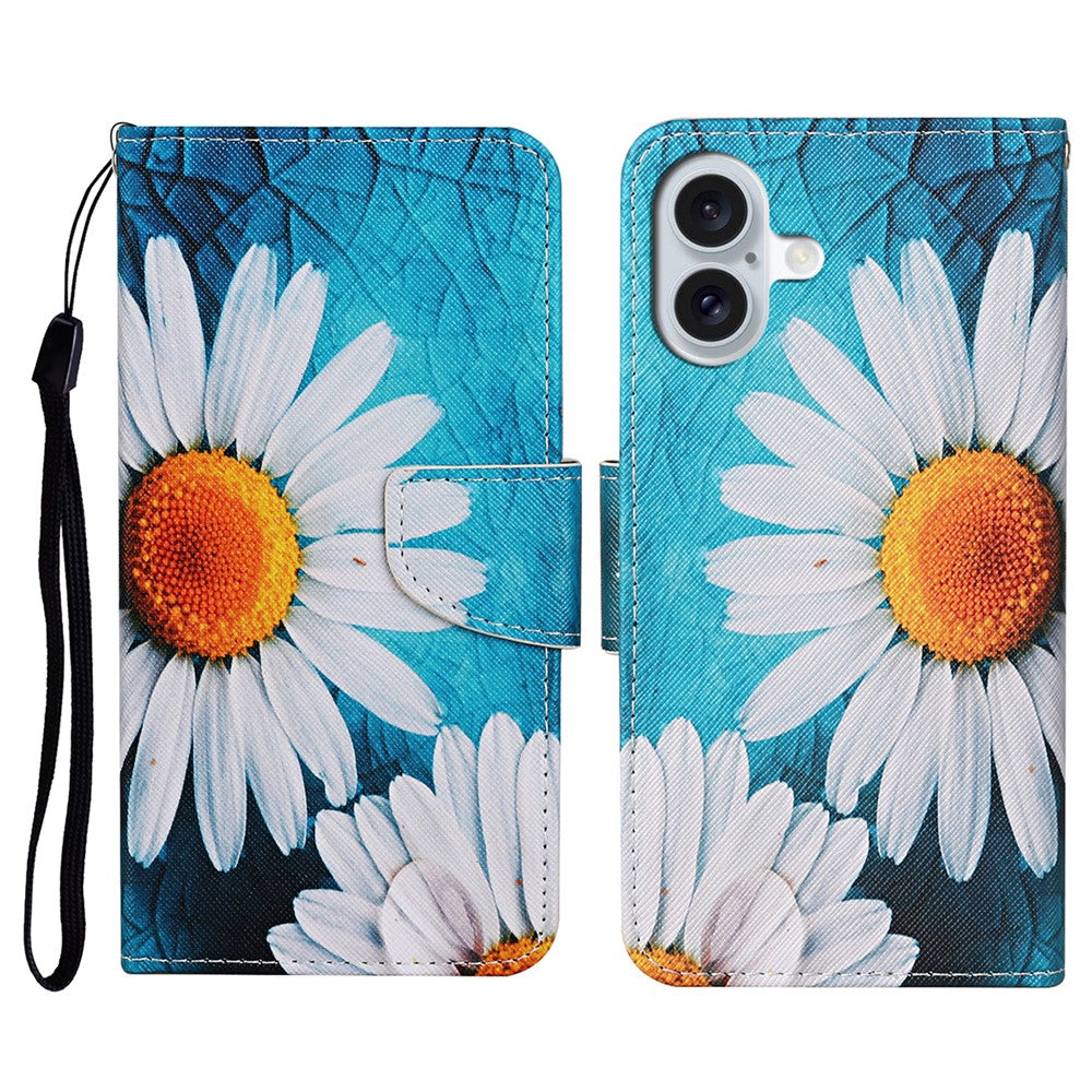 iPhone 16 Wallet-Hülle – Musterdruck, mit Ständer & Riemen