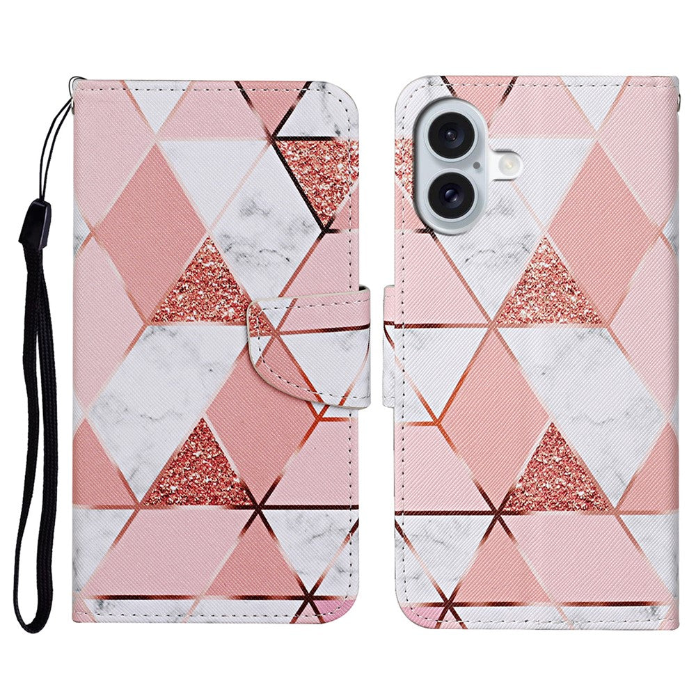 iPhone 16 Wallet-Hülle – Musterdruck, mit Ständer & Riemen