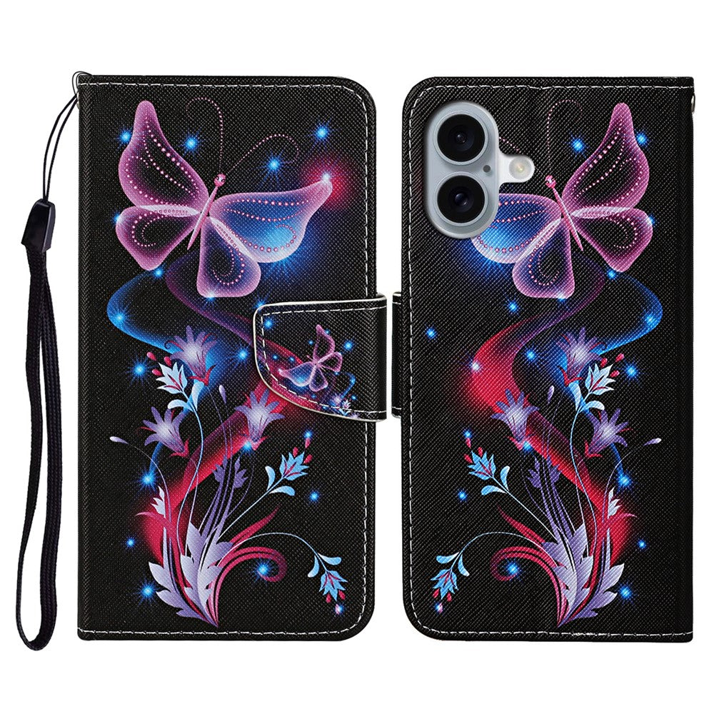 iPhone 16 Wallet-Hülle – Musterdruck, mit Ständer & Riemen
