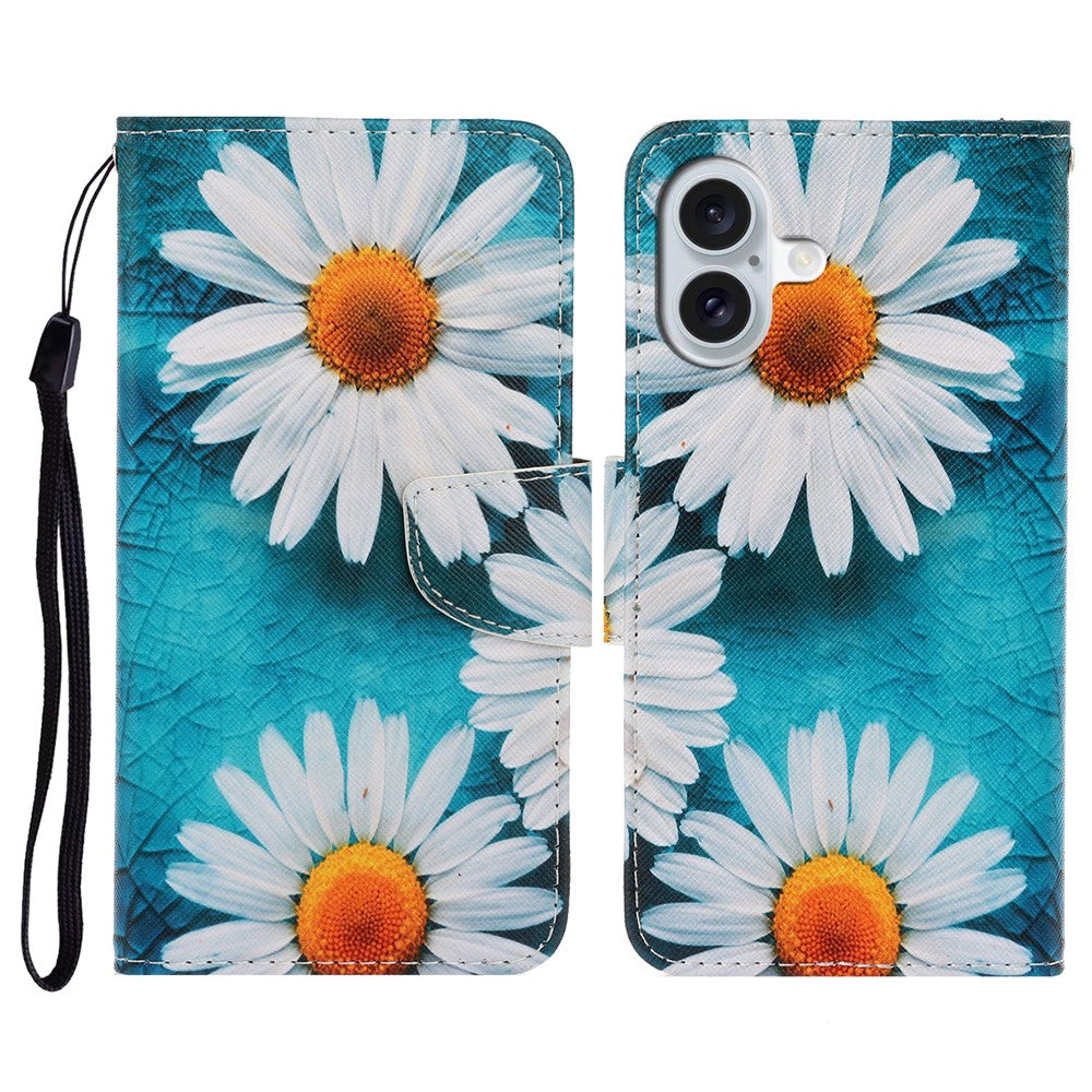 iPhone 16 Wallet-Hülle – Musterdruck, mit Ständer & Riemen