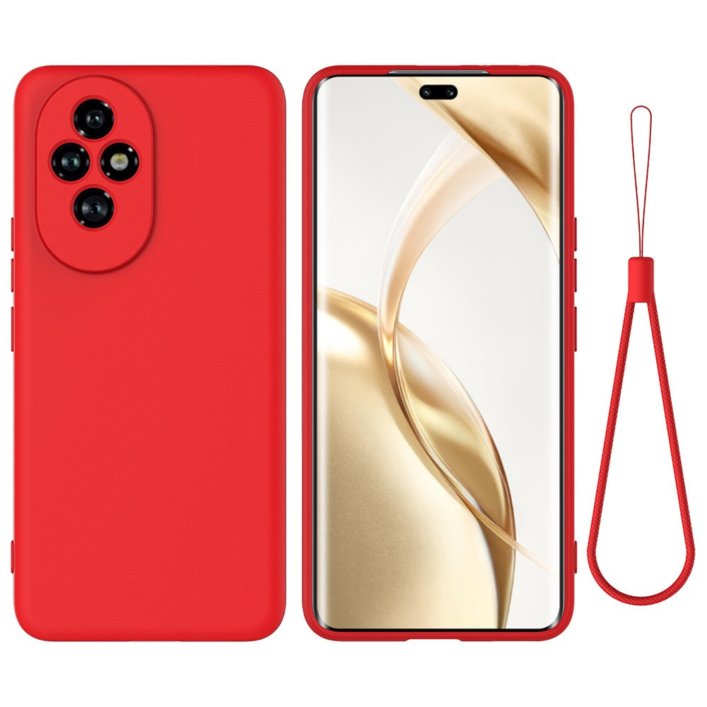 For Honor 200 Pro 5G Case Liquid Silicone Anti-scratch Phone Cover with Hand Strap