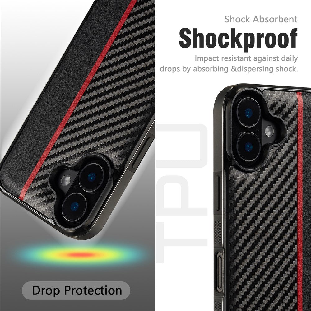 iPhone 16 Stoßfeste Hülle - Carbonfaser-Optik