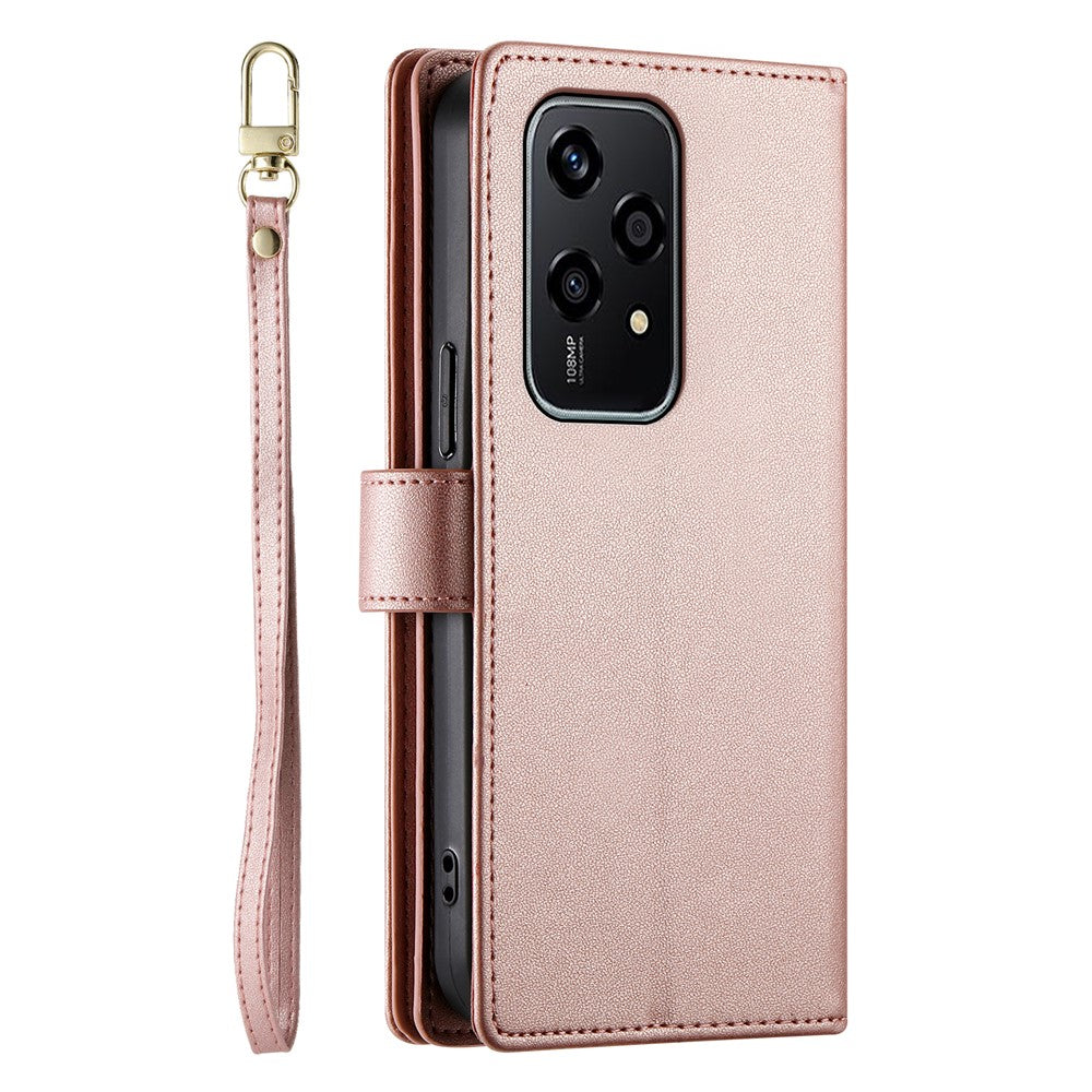DF-011 For Honor 200 Lite Case Zipper Pocket Wallet Leather Phone Cover with Straps
