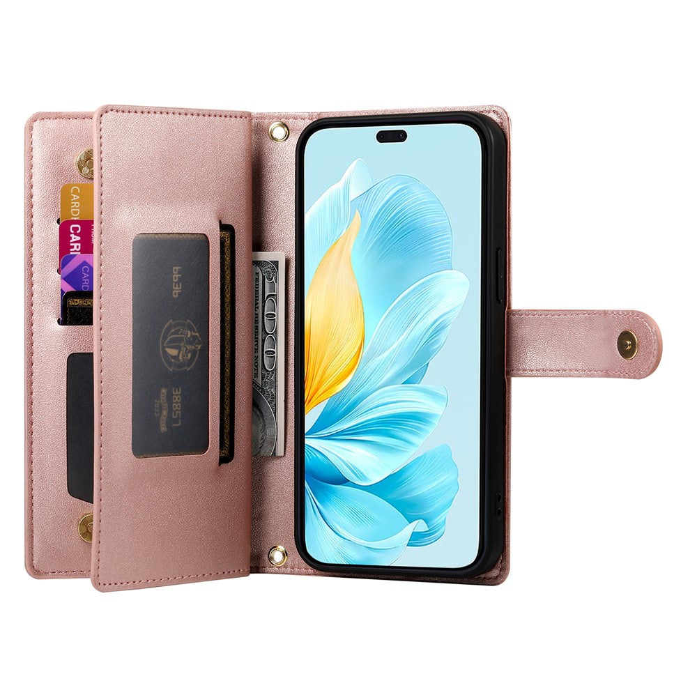 DF-011 For Honor 200 Lite Case Zipper Pocket Wallet Leather Phone Cover with Straps