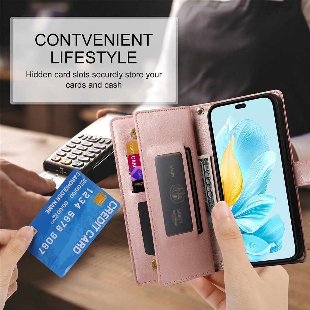 DF-011 For Honor 200 Lite Case Zipper Pocket Wallet Leather Phone Cover with Straps