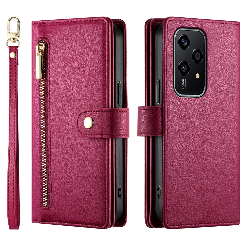 DF-011 For Honor 200 Lite Case Zipper Pocket Wallet Leather Phone Cover with Straps