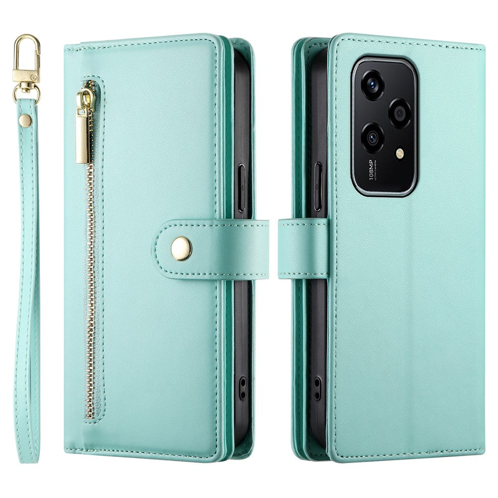 DF-011 For Honor 200 Lite Case Zipper Pocket Wallet Leather Phone Cover with Straps