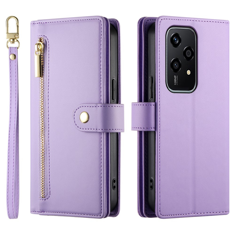 DF-011 For Honor 200 Lite Case Zipper Pocket Wallet Leather Phone Cover with Straps