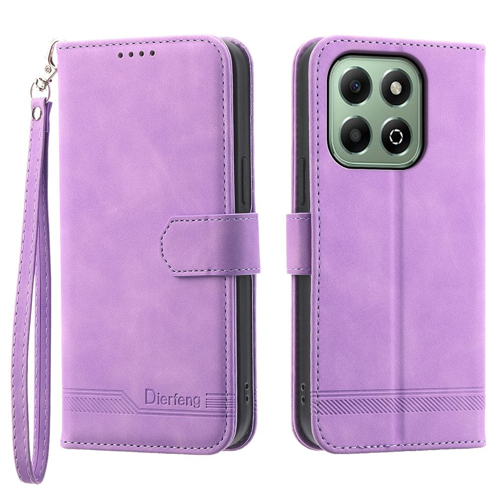 DIERFENG DF-03 For Honor X6b 4G Leather Case Lines Imprint Wallet Phone Cover