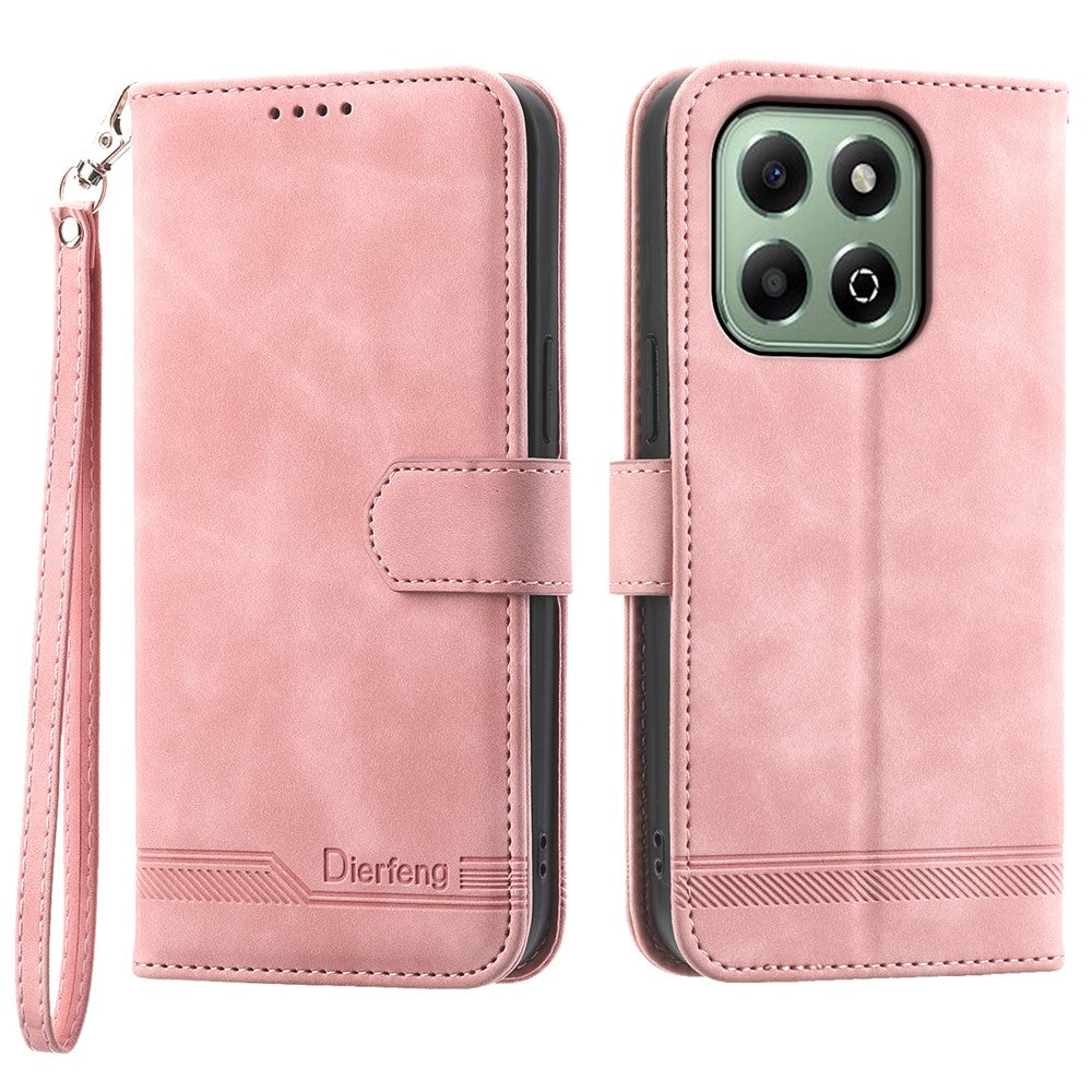DIERFENG DF-03 For Honor X6b 4G Leather Case Lines Imprint Wallet Phone Cover