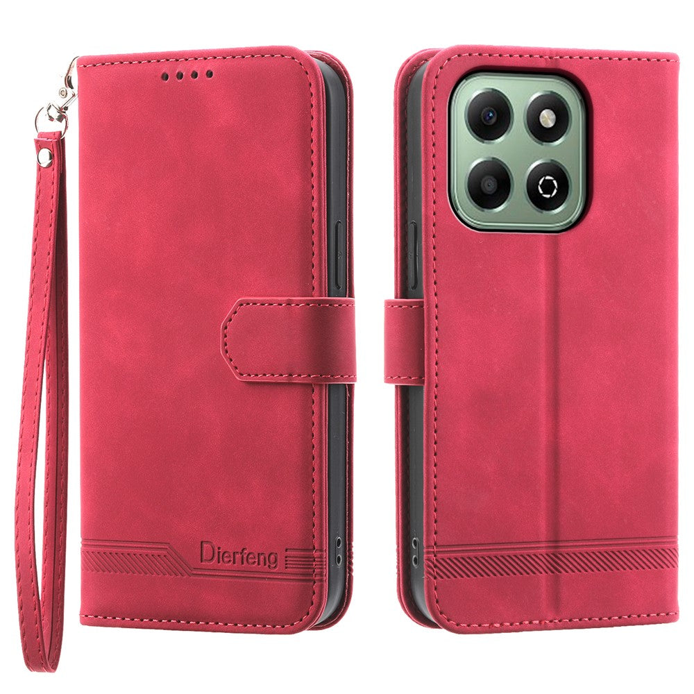 DIERFENG DF-03 For Honor X6b 4G Leather Case Lines Imprint Wallet Phone Cover
