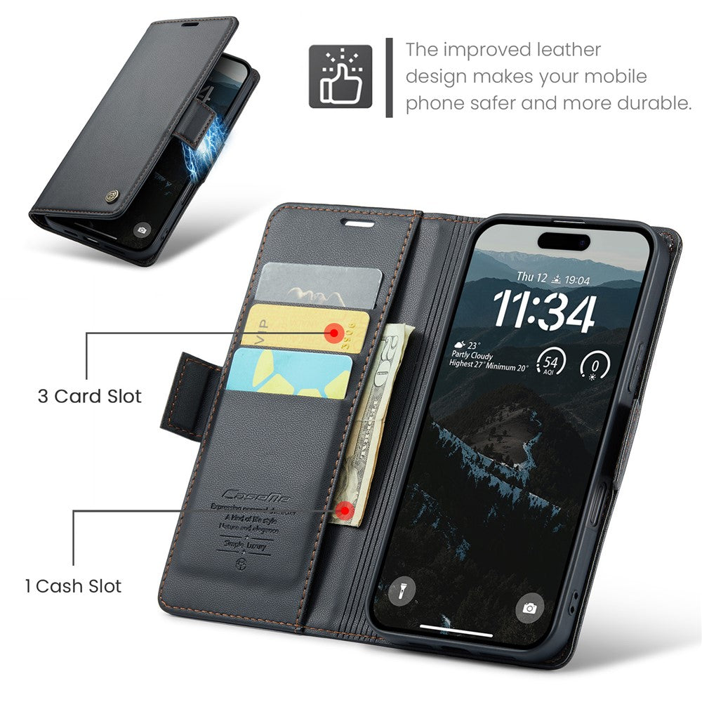 iPhone 16 Plus Glänzende Wallet-Hülle – RFID-Schutz & Ständer
