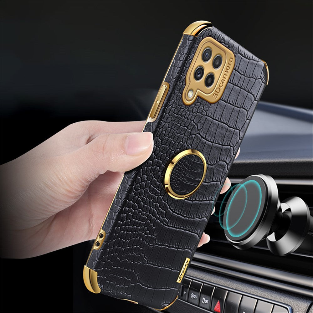 Galaxy A22 4G Handyhülle – in Krokodil-Optik, veredeltem Rahmen & Kickstand