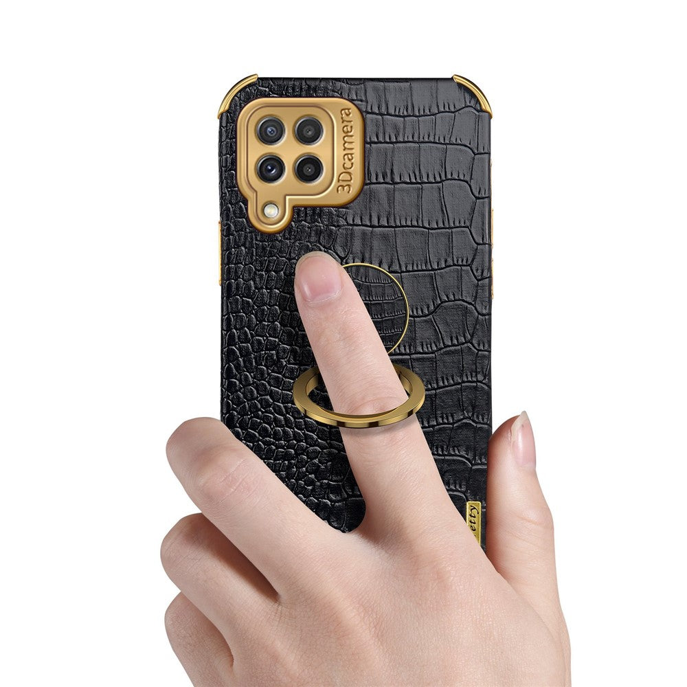 Galaxy A22 4G Handyhülle – in Krokodil-Optik, veredeltem Rahmen & Kickstand