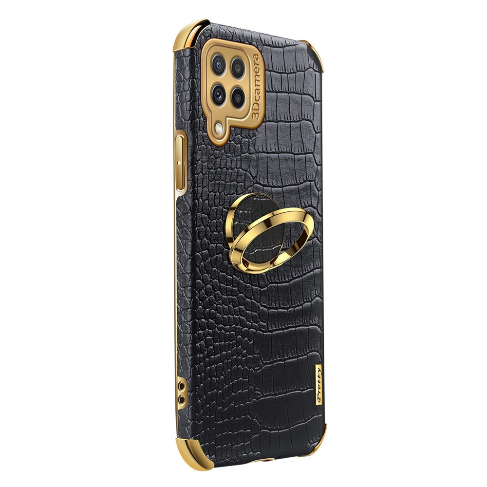 Galaxy A22 4G Handyhülle – in Krokodil-Optik, veredeltem Rahmen & Kickstand