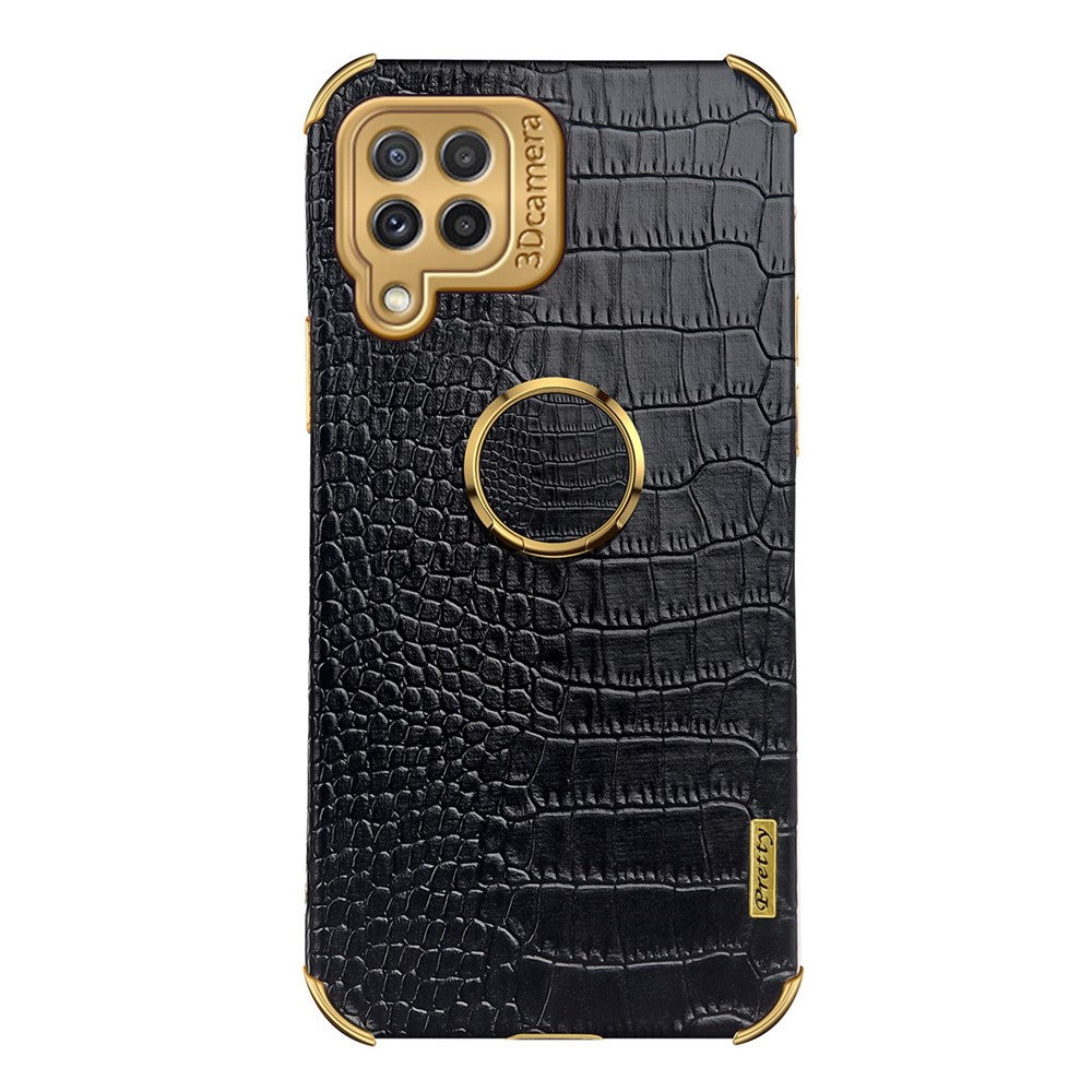 Galaxy A22 4G Handyhülle – in Krokodil-Optik, veredeltem Rahmen & Kickstand