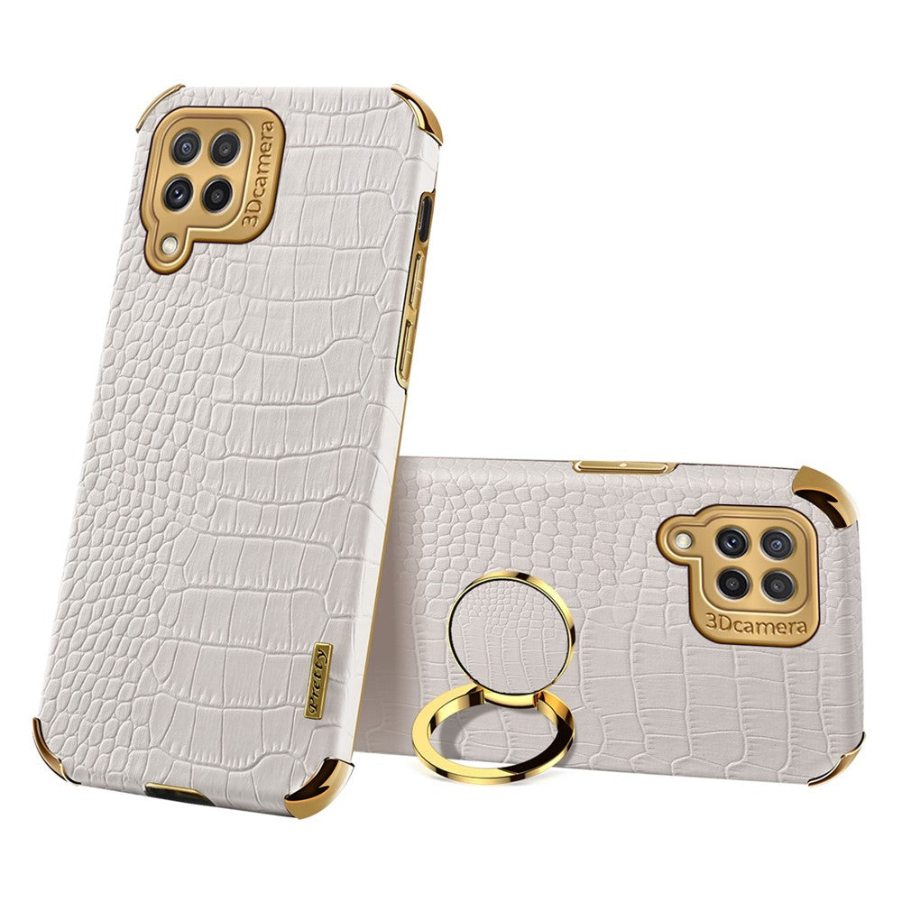 Galaxy A22 4G Handyhülle – in Krokodil-Optik, veredeltem Rahmen & Kickstand