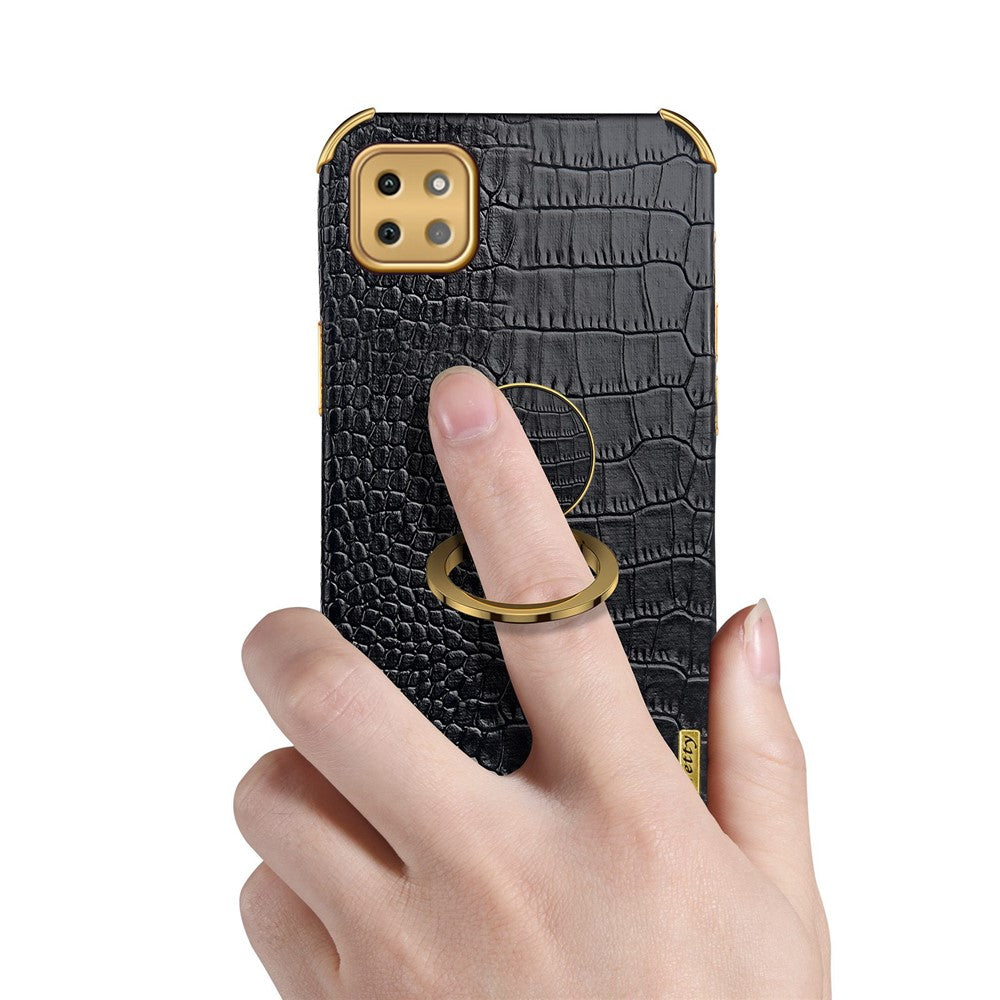 Galaxy A22 5G Handyhülle – in Krokodil-Optik, veredeltem Rahmen & Ständer
