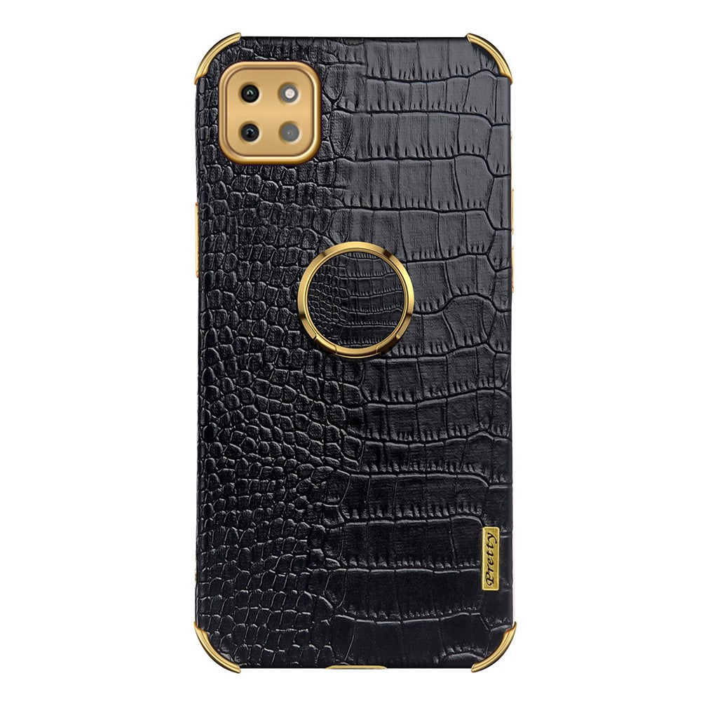 Galaxy A22 5G Handyhülle – in Krokodil-Optik, veredeltem Rahmen & Ständer