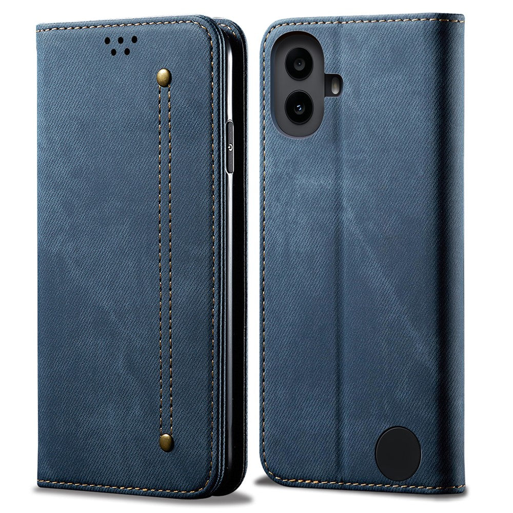 Nothing CMF Phone 1 Handyhülle – Mit Jeansstoff-Textur, PU-Leder, Standfunktion, magnetischer Automatikverschluss, Rundumschutz, mit Brieftasche
