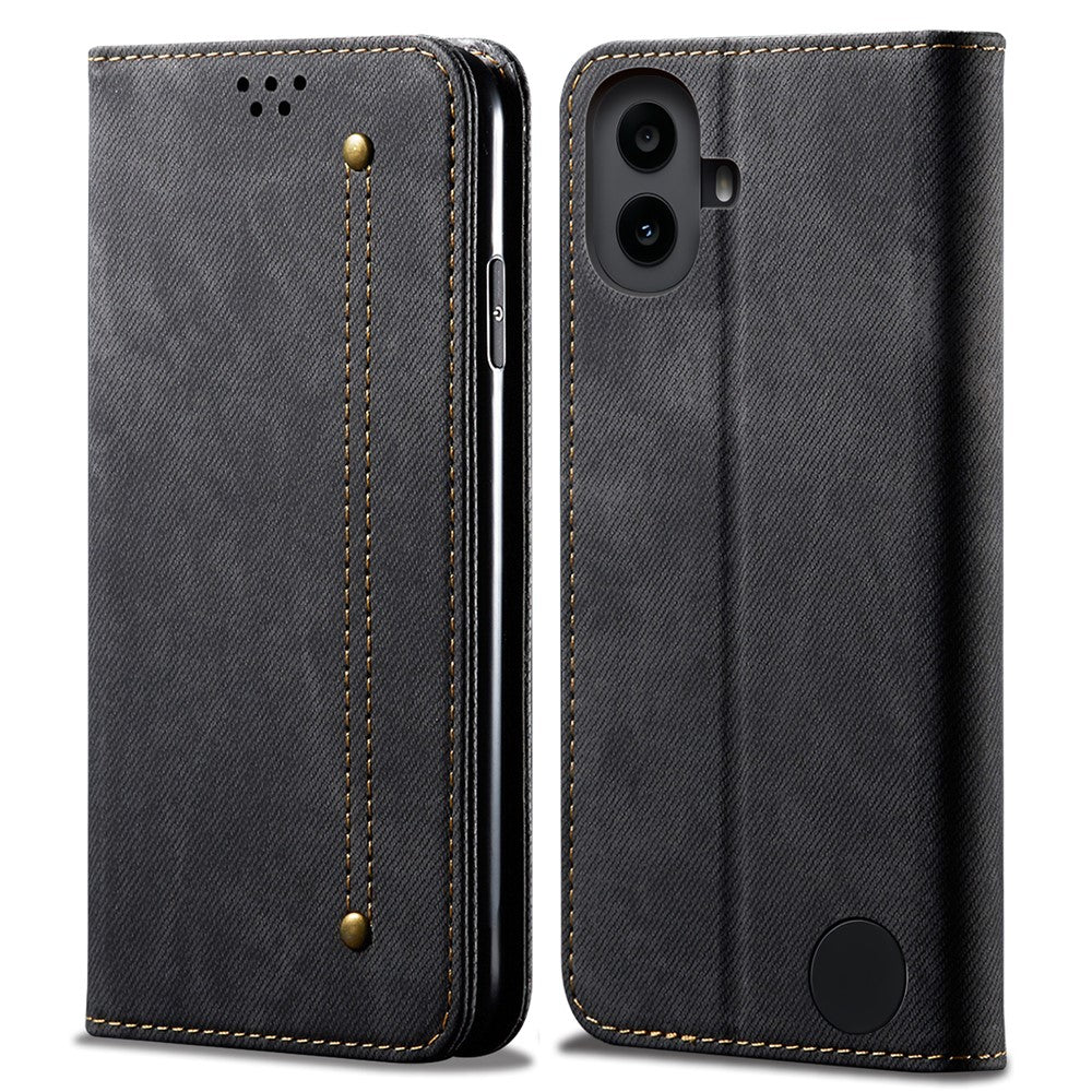Nothing CMF Phone 1 Handyhülle – Mit Jeansstoff-Textur, PU-Leder, Standfunktion, magnetischer Automatikverschluss, Rundumschutz, mit Brieftasche