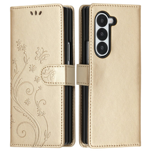 Galaxy Z Fold6 5G – Wallet-Handyhülle aus PU-Leder und TPU, mit Ständer, mit Kartenfach, mit Blumenmotiv